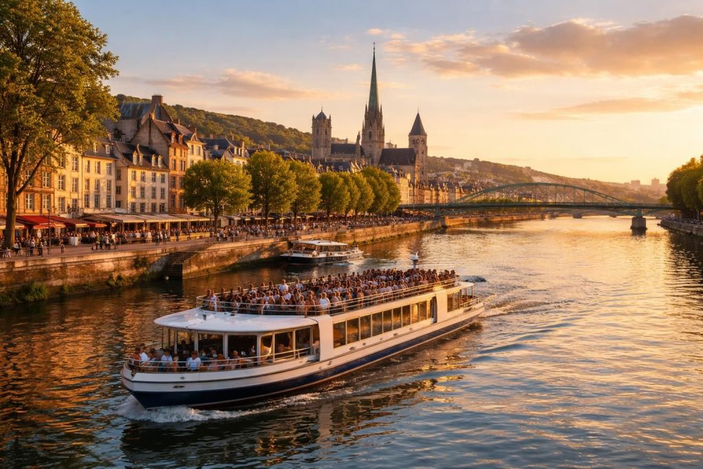 découvrez rouen autrement avec une croisière sur la seine, alliant paysages pittoresques et patrimoine historique.