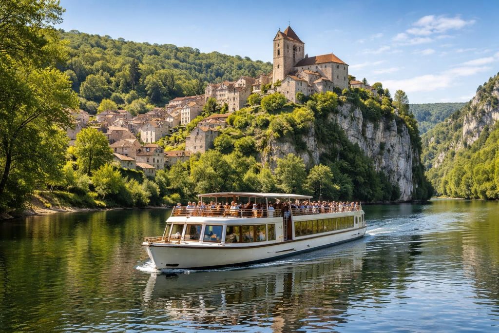 découvrez les croisières à saint-cirq-lapopie, un village médiéval emblématique sur les rives du lot. profitez d'une balade paisible en bateau pour admirer des paysages magnifiques et un patrimoine exceptionnel.